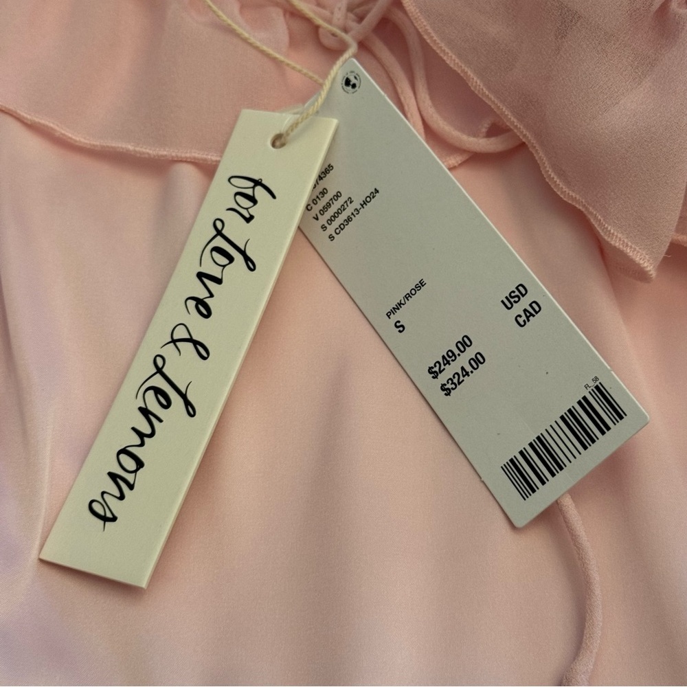 For Love & Lemons Danali Ruffle Pink Ruffle Mini Dress with Black bow - Picture 7 of 16